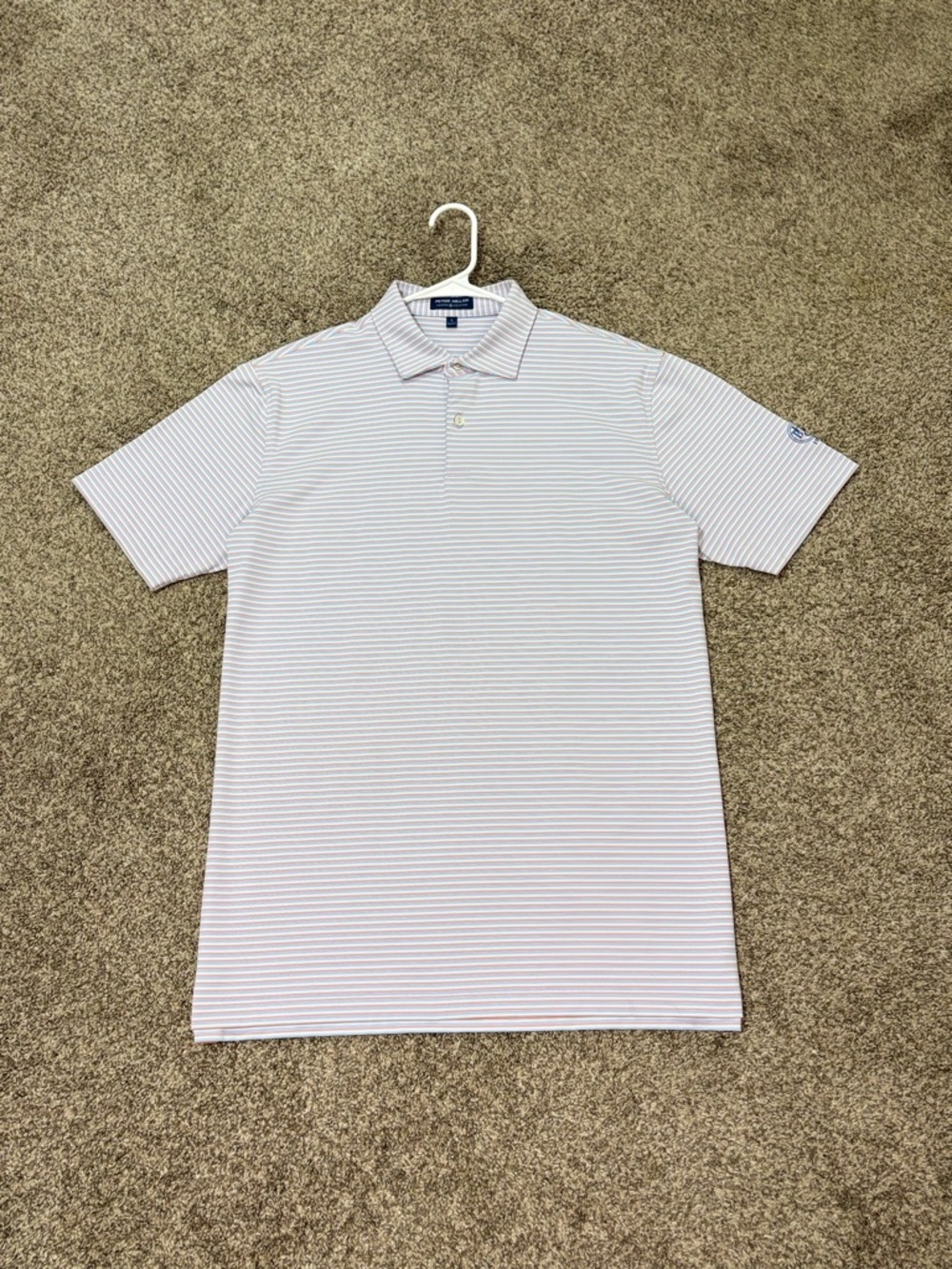 Peter Millar Crown Crafted Golf Polo Shirt Men’s Large Blue Striped Performance